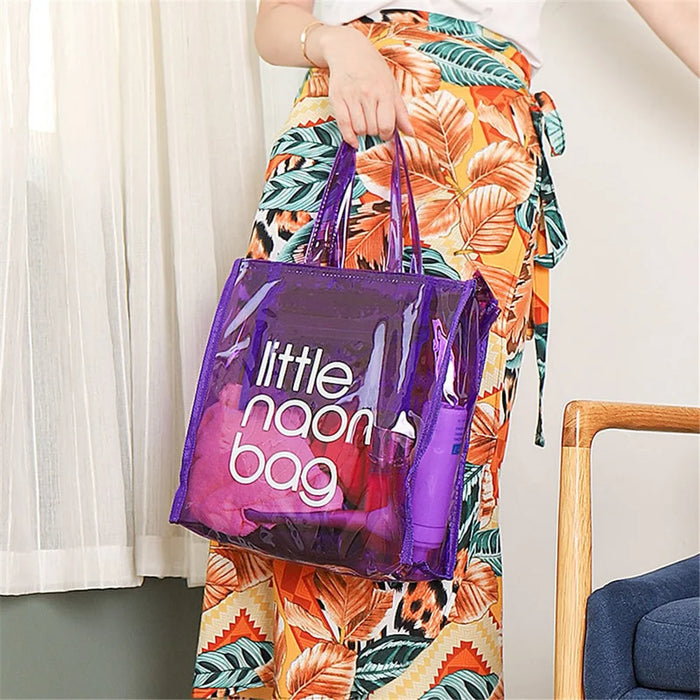 TB-0555 PVC Waterproof Translucent Large Capacity Wash Bag Hand Bag Storage Bag - Purple - 5