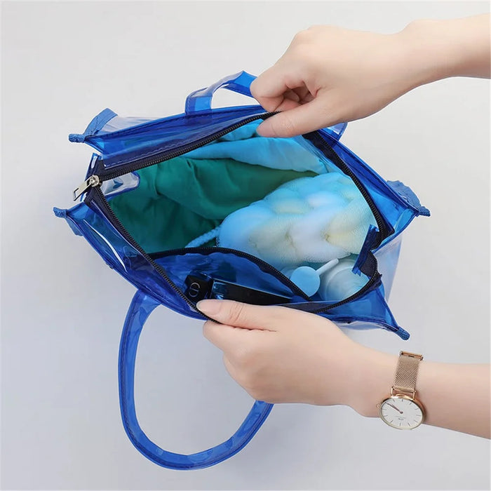 TB-0555 PVC Waterproof Translucent Large Capacity Wash Bag Hand Bag Storage Bag - Purple - 7