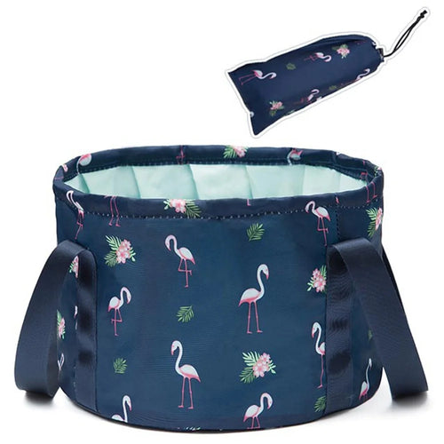 Foldable Basin for Home Fishing Camping Washbasin Bucket Foot Bath Sink Washing Basket, Size S - Dark Blue Bird - 1