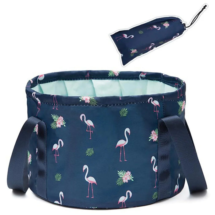 Foldable Basin for Home Fishing Camping Washbasin Bucket Foot Bath Sink Washing Basket, Size S - Dark Blue Bird - 1