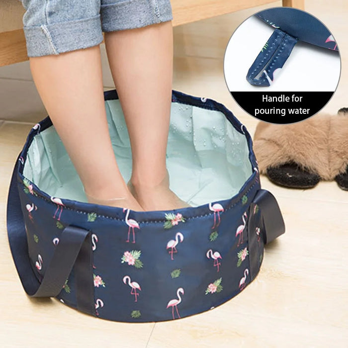 Foldable Basin for Home Fishing Camping Washbasin Bucket Foot Bath Sink Washing Basket, Size S - Dark Blue Bird - 2