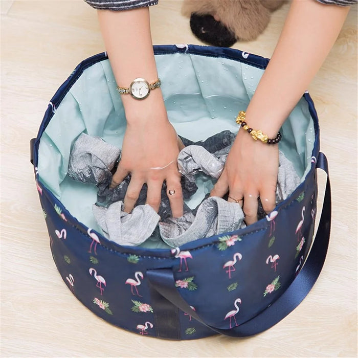 Foldable Basin for Home Fishing Camping Washbasin Bucket Foot Bath Sink Washing Basket, Size S - Dark Blue Bird - 3