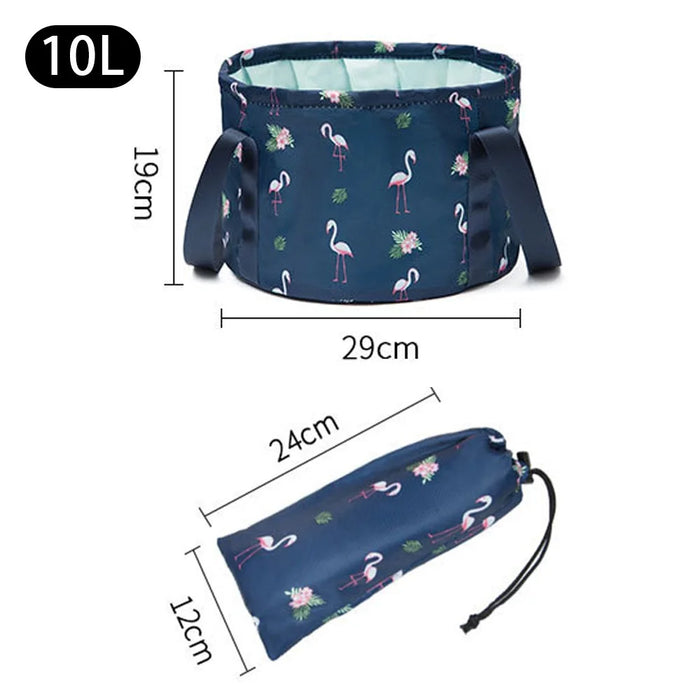Foldable Basin for Home Fishing Camping Washbasin Bucket Foot Bath Sink Washing Basket, Size S - Dark Blue Bird - 5