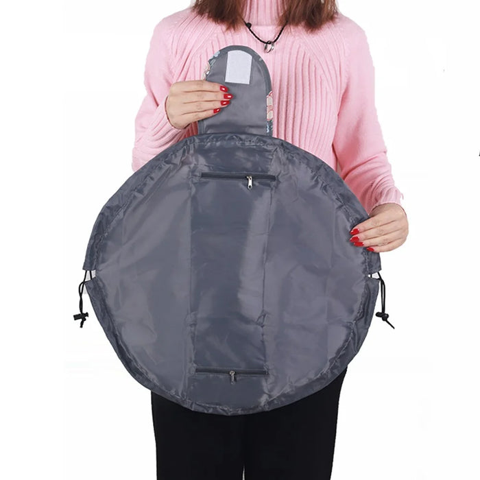 Portable Travel Toiletry Bag Drawstring Makeup Cosmetics Storage Bag with Magic Tape Lid - Pink/Stripe - 2