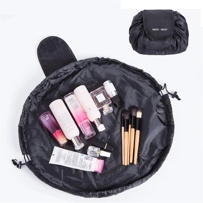Portable Travel Toiletry Bag Drawstring Makeup Cosmetics Storage Bag with Magic Tape Lid - Pink/Stripe - 5