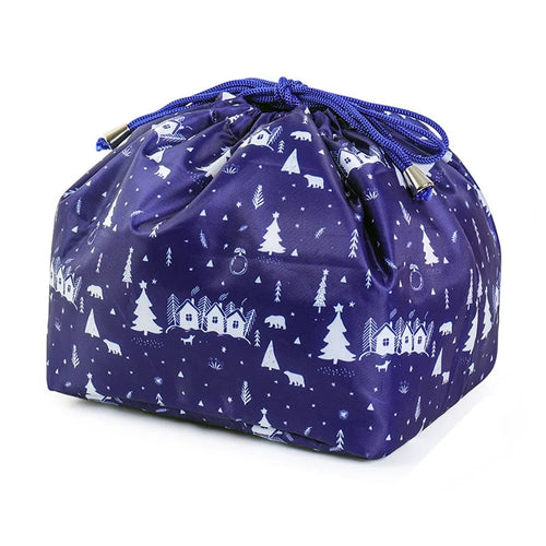 Portable Travel Drawstring Toiletry Bag Nylon Makeup Cosmetics Storage Bag - Christmas Blue - 1