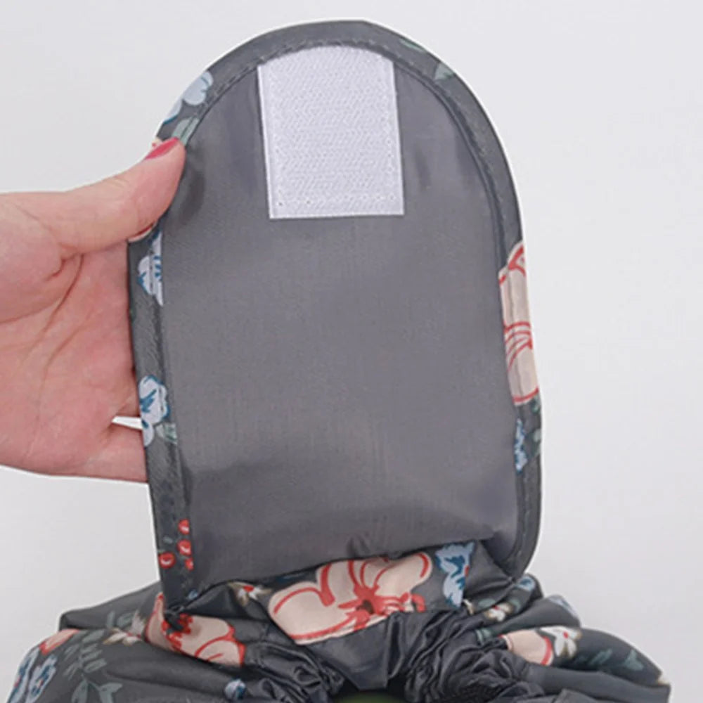 Portable Travel Drawstring Toiletry Bag Nylon Makeup Cosmetics Storage Bag - Christmas Blue - 3