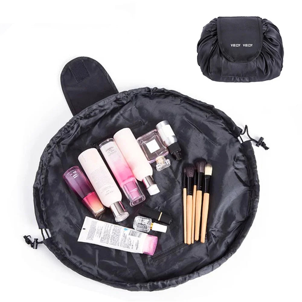 Portable Travel Drawstring Toiletry Bag Nylon Makeup Cosmetics Storage Bag - Christmas Blue - 5