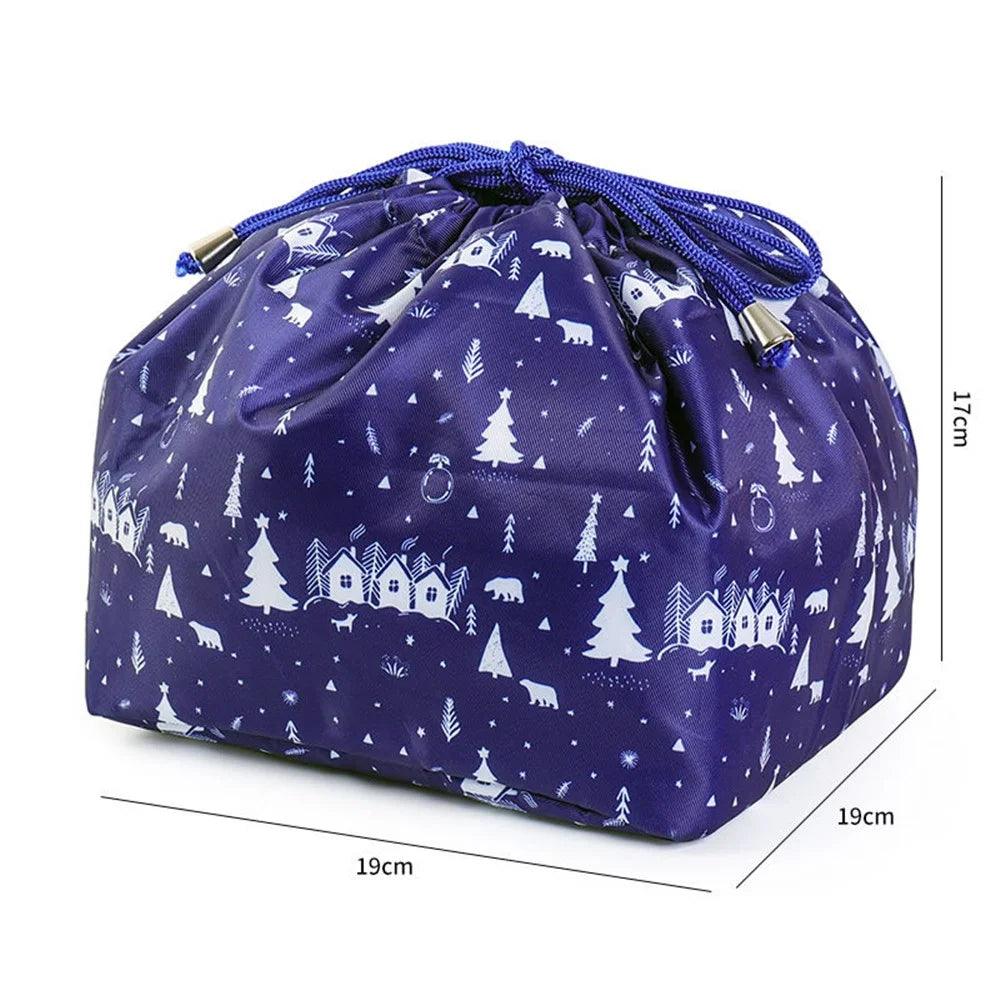 Portable Travel Drawstring Toiletry Bag Nylon Makeup Cosmetics Storage Bag - Christmas Blue - 7