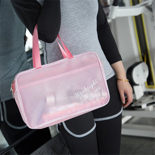 WEEKEIGHT Large Size Portable Waterproof Makeup Toiletry Bag Travel Fitness Swimming Storage Bag - Pink/Breathable Type - 2