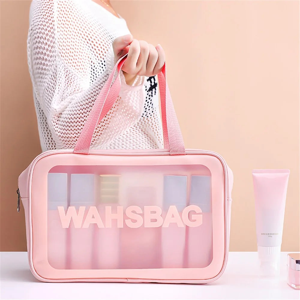 Large Travel Toiletry Bag Pouch Carry-On Airport Airline Compliant Bag Makeup Cosmetic Bag for Toiletries Liquids Creams Shampoo, Size: L - Pink - 3