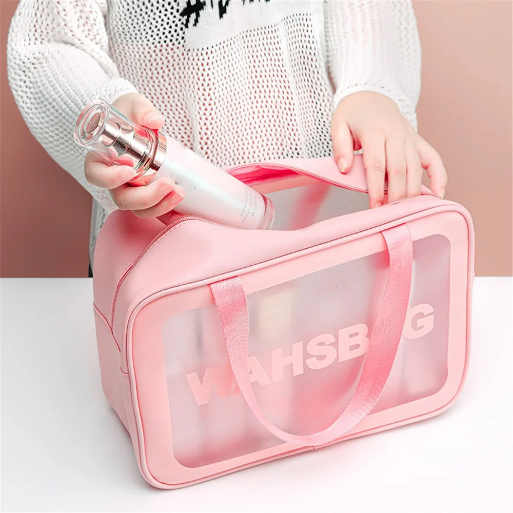 Large Travel Toiletry Bag Pouch Carry-On Airport Airline Compliant Bag Makeup Cosmetic Bag for Toiletries Liquids Creams Shampoo, Size: L - Pink - 4