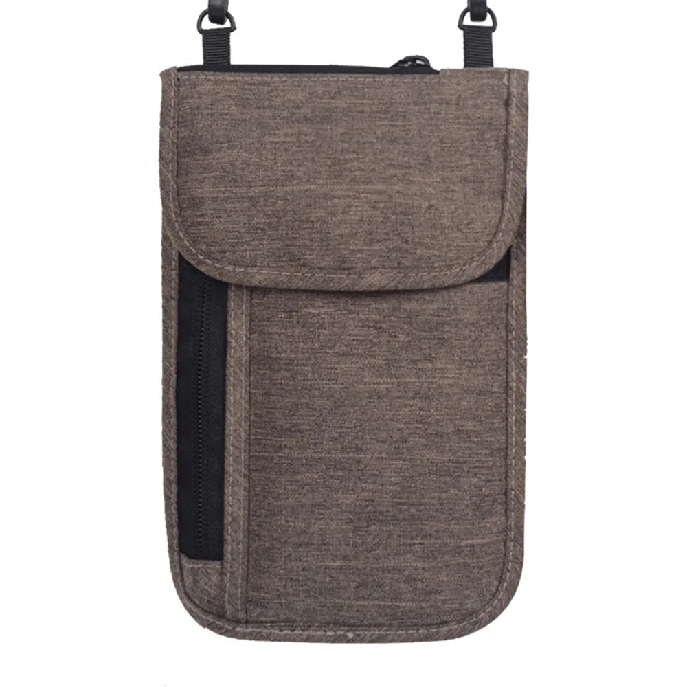 TRABELE TSN0628 Travel RFID Blocking Waterproof Passport Storage Bag Credit Cards Phone Holder Bag with Neck Strap - Coffee - 1