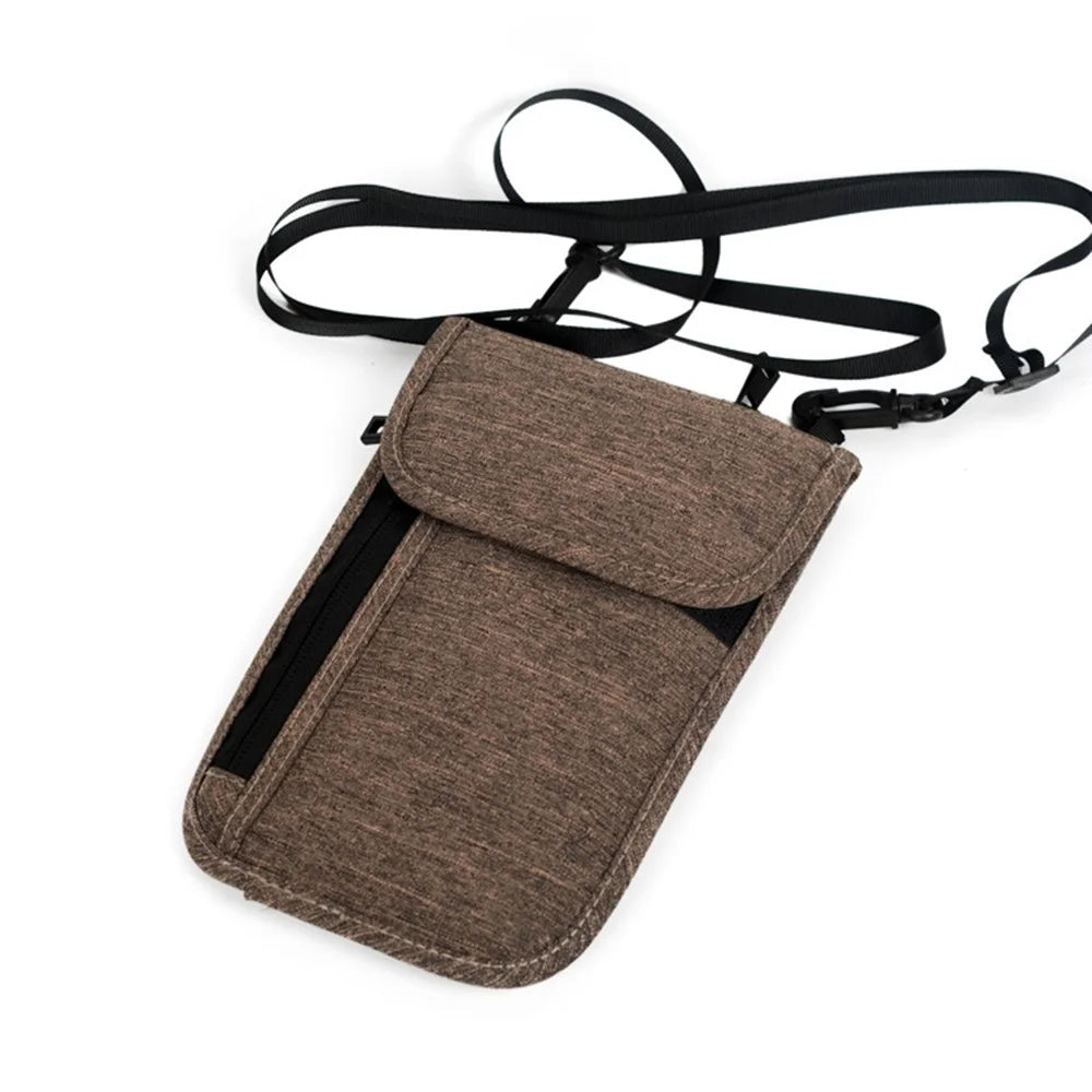 TRABELE TSN0628 Travel RFID Blocking Waterproof Passport Storage Bag Credit Cards Phone Holder Bag with Neck Strap - Coffee - 2