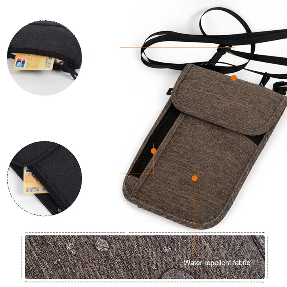 TRABELE TSN0628 Travel RFID Blocking Waterproof Passport Storage Bag Credit Cards Phone Holder Bag with Neck Strap - Coffee - 3