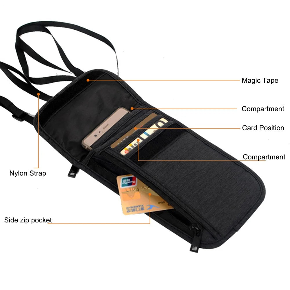 TRABELE TSN0628 Travel RFID Blocking Waterproof Passport Storage Bag Credit Cards Phone Holder Bag with Neck Strap - Coffee - 5
