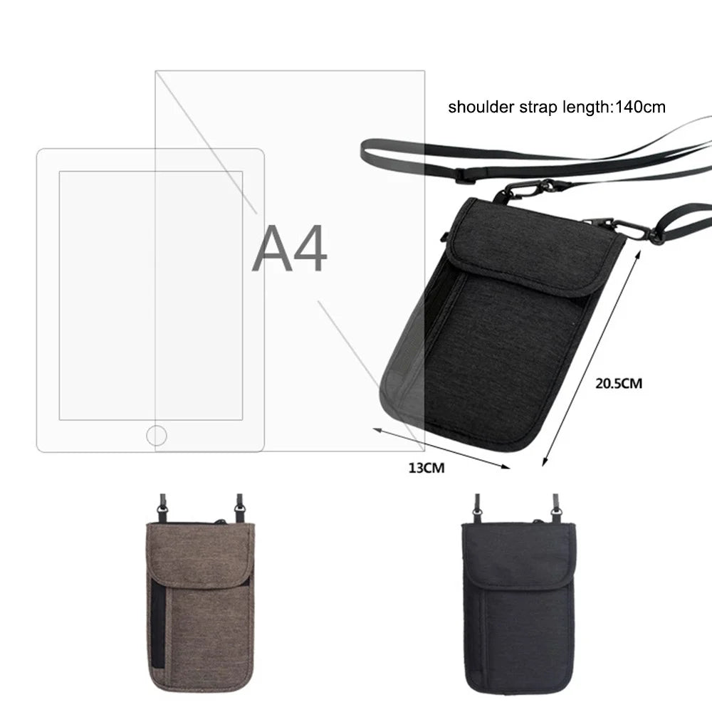 TRABELE TSN0628 Travel RFID Blocking Waterproof Passport Storage Bag Credit Cards Phone Holder Bag with Neck Strap - Coffee - 6