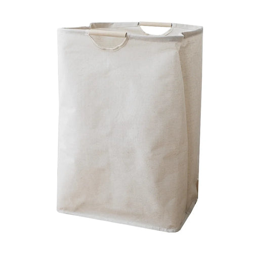 Collapsible Laundry Basket with Wooden Handles Cotton Linen Storage Basket for Clothes Blanket Kids Toy, Size L - 1