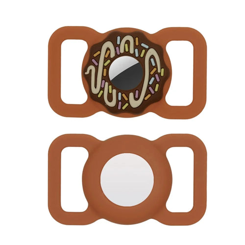 Doughnut Silicone Cover for AirTag Bluetooth-compatible Tracker Protective Case for Dogs/Cats Pets (Size: L) - Brown - 1