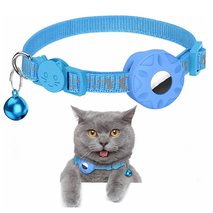 For AirTag Silicone Case Reflective Pet Collar GPS Tracker Protective Cover with Bell - Blue - 1