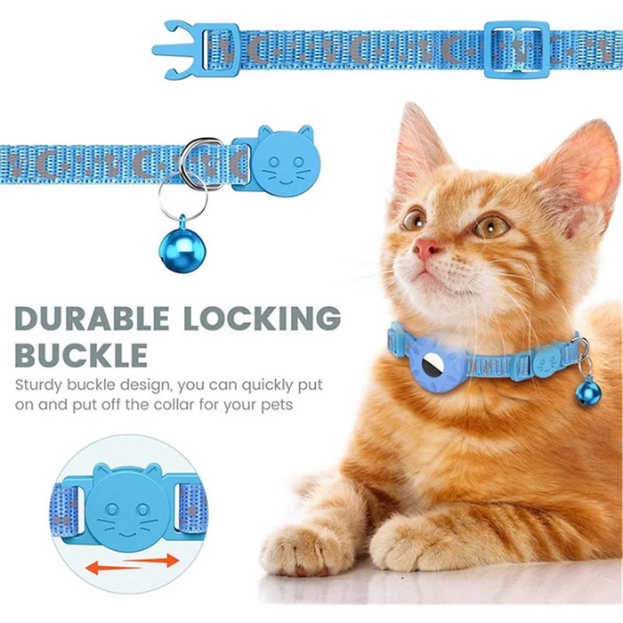For AirTag Silicone Case Reflective Pet Collar GPS Tracker Protective Cover with Bell - Blue - 2