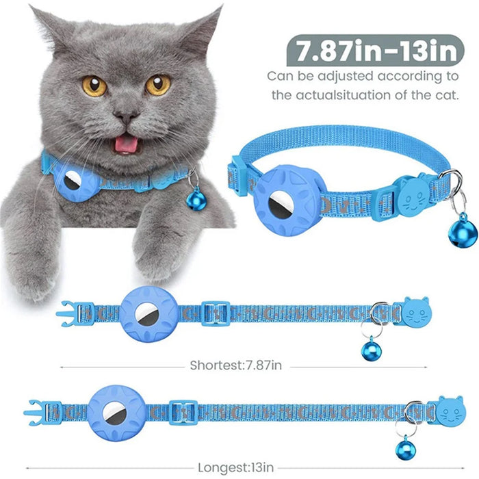 For AirTag Silicone Case Reflective Pet Collar GPS Tracker Protective Cover with Bell - Blue - 3