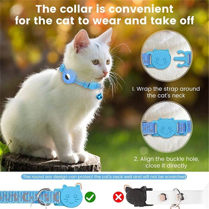 For AirTag Silicone Case Reflective Pet Collar GPS Tracker Protective Cover with Bell - Blue - 4