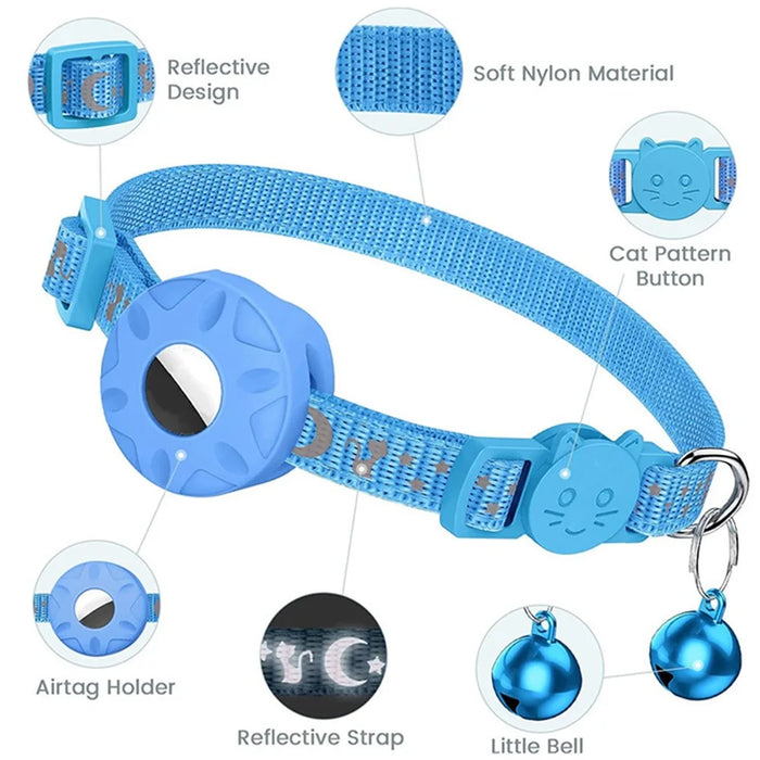For AirTag Silicone Case Reflective Pet Collar GPS Tracker Protective Cover with Bell - Blue - 5
