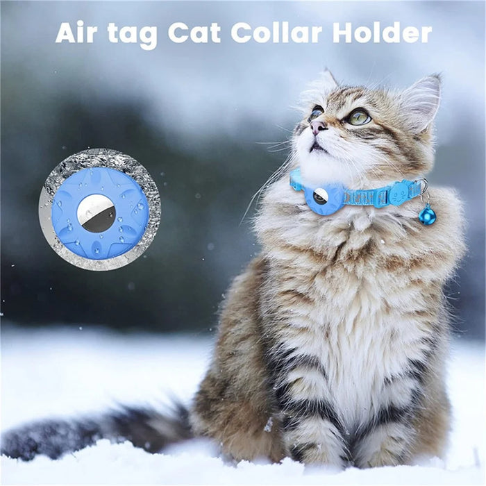 For AirTag Silicone Case Reflective Pet Collar GPS Tracker Protective Cover with Bell - Blue - 6