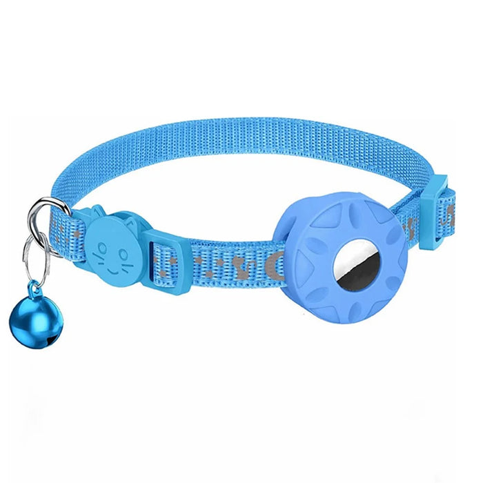 For AirTag Silicone Case Reflective Pet Collar GPS Tracker Protective Cover with Bell - Blue - 7