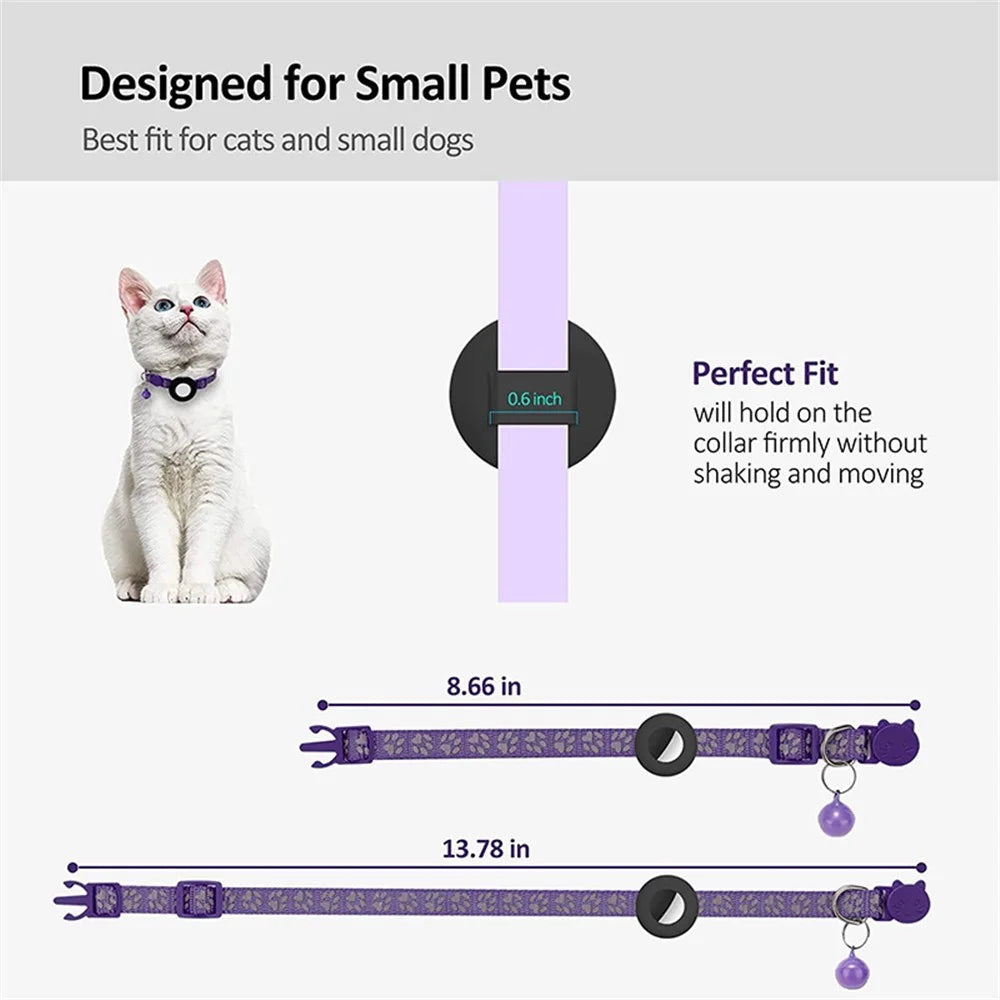 For AirTag Silicone Case Paw Pattern Reflective Pet Collar GPS Tracker Protective Cover with Bell, with Front Back Film Set - Purple - 5