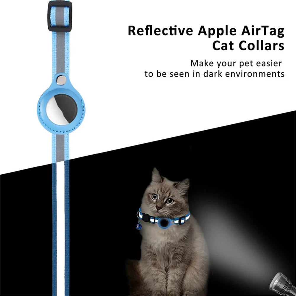 For AirTag PU Leather Case Reflective Pet Collar GPS Tracker Protective Cover with Bell - Purple - 2