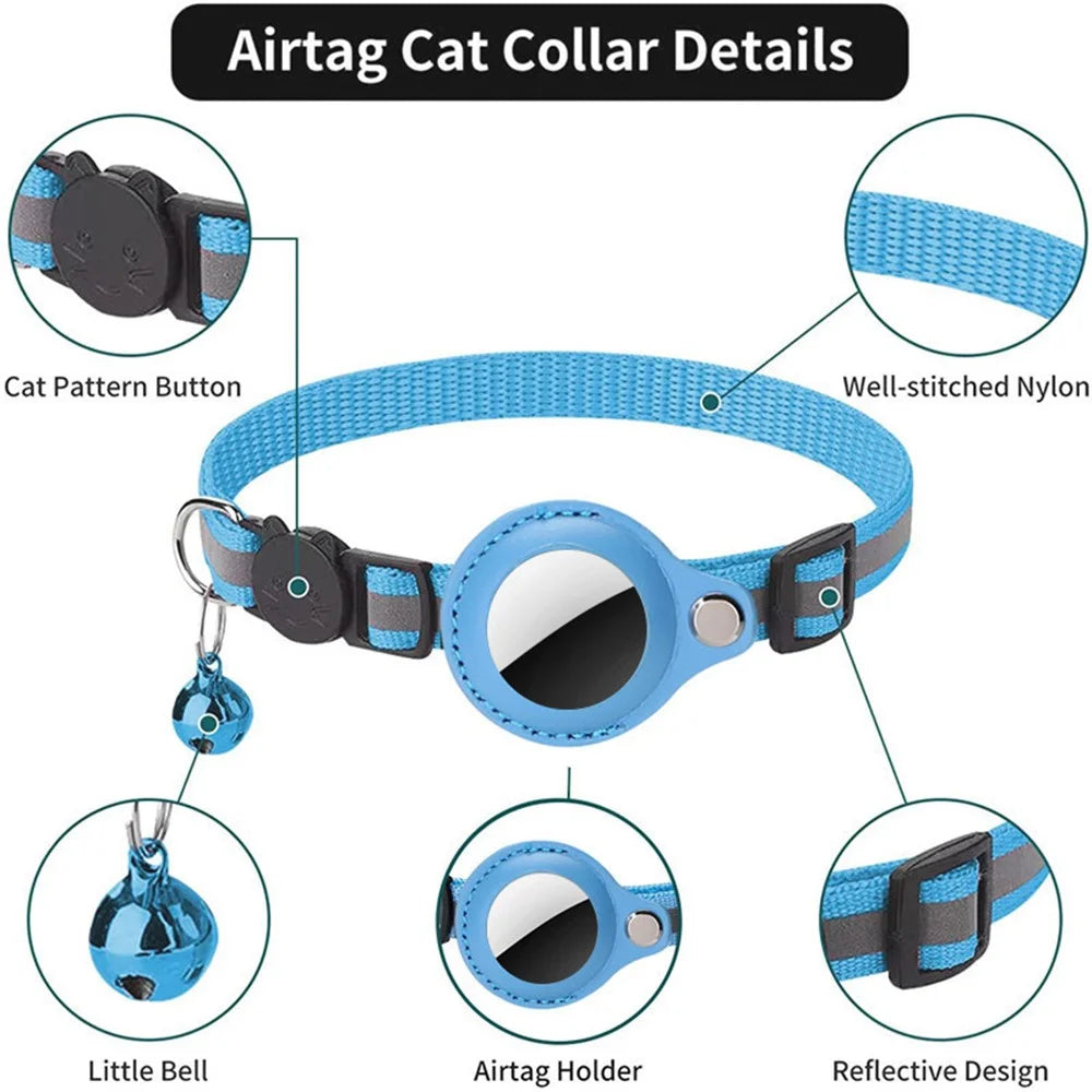 For AirTag PU Leather Case Reflective Pet Collar GPS Tracker Protective Cover with Bell - Purple - 3