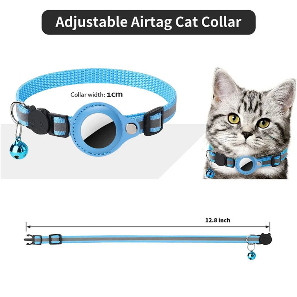 For AirTag PU Leather Case Reflective Pet Collar GPS Tracker Protective Cover with Bell - Purple - 5