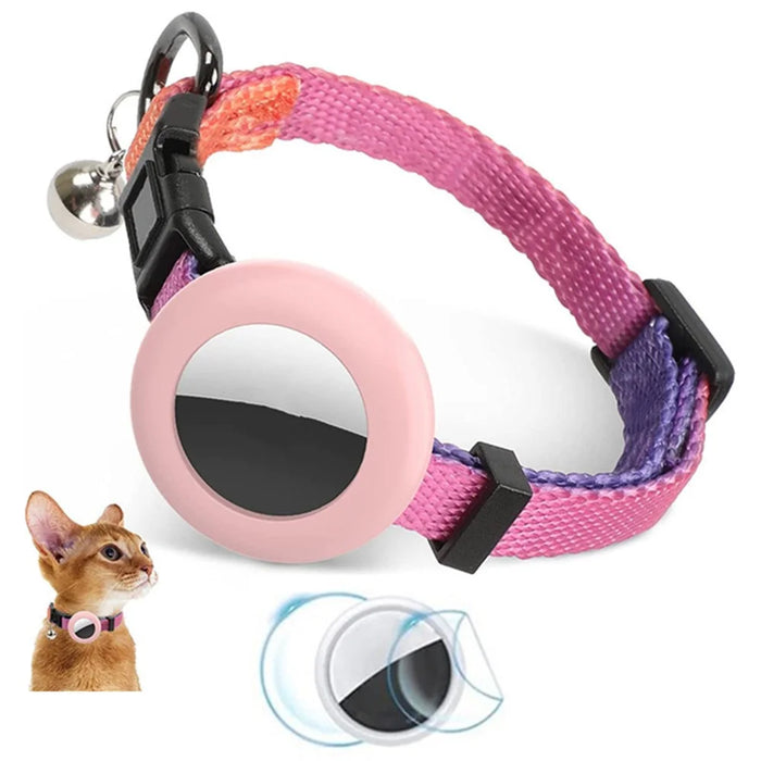Compatible with AirTag Silicone Case Pet Cat Collar GPS Tracker Protective Cover with Bell, with Front Back Film Set - Gradient Orange - 1