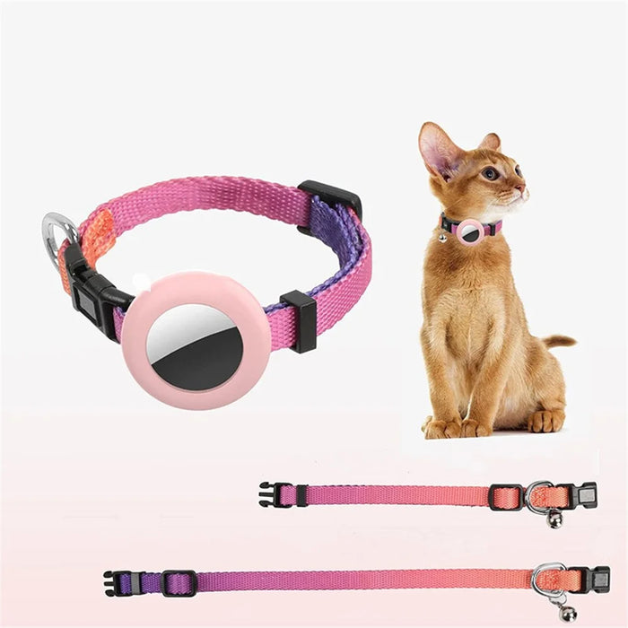 Compatible with AirTag Silicone Case Pet Cat Collar GPS Tracker Protective Cover with Bell, with Front Back Film Set - Gradient Orange - 2