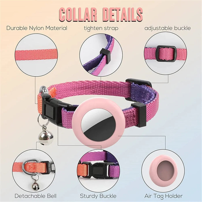 Compatible with AirTag Silicone Case Pet Cat Collar GPS Tracker Protective Cover with Bell, with Front Back Film Set - Gradient Orange - 3