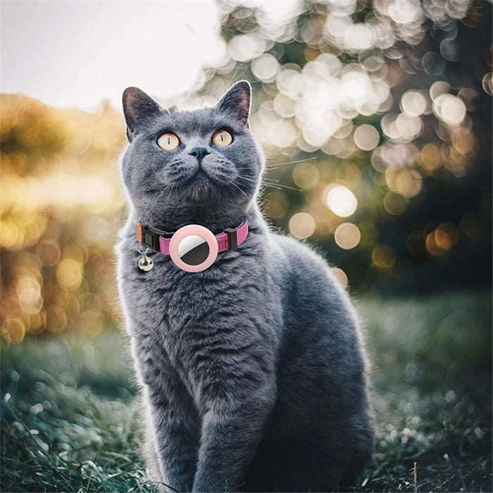 Compatible with AirTag Silicone Case Pet Cat Collar GPS Tracker Protective Cover with Bell, with Front Back Film Set - Gradient Orange - 5