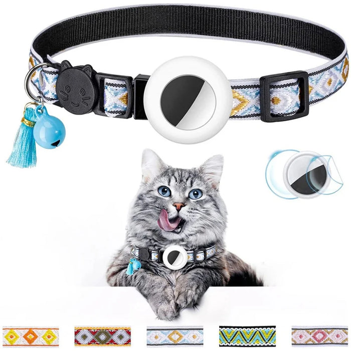 Waterproof Silicone Case for AirTag Adjustable Pet Collar GPS Cat Collar with Tassel / Film - White - 1