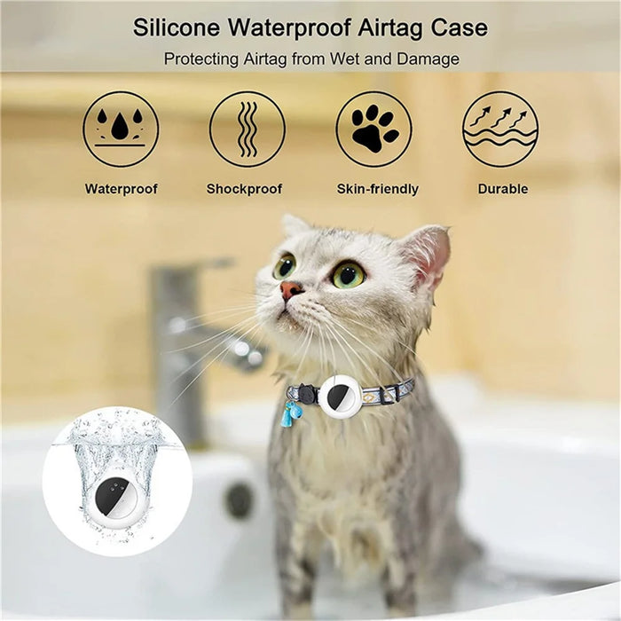Waterproof Silicone Case for AirTag Adjustable Pet Collar GPS Cat Collar with Tassel / Film - White - 2
