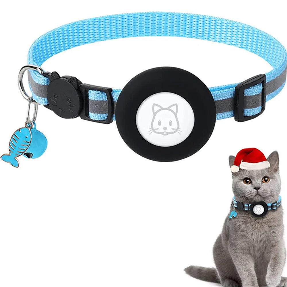 Silicone Case for AirTag Reflective Pet Collar GPS Tracker Cover with Bell and Fish Shape Pendant - Blue - 1