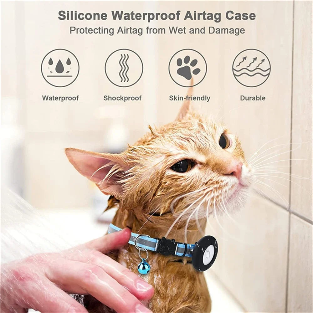 Silicone Case for AirTag Reflective Pet Collar GPS Tracker Cover with Bell and Fish Shape Pendant - Blue - 4