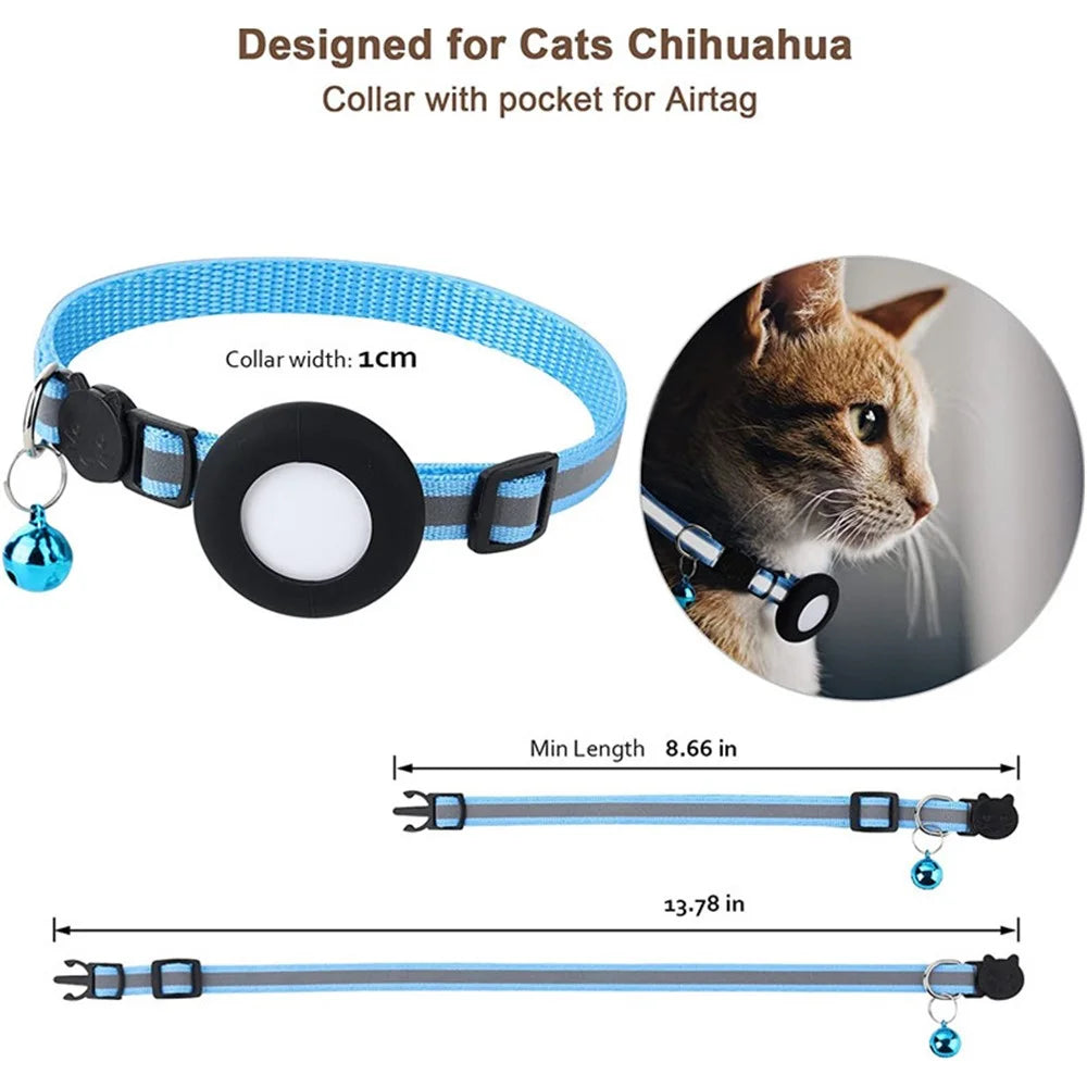 Silicone Case for AirTag Reflective Pet Collar GPS Tracker Cover with Bell and Fish Shape Pendant - Blue - 5