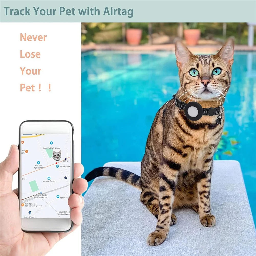 For AirTag Pet Collar GPS Tracker Silicone Protective Cover with Bell and Heart Shape Pendant - Black - 2