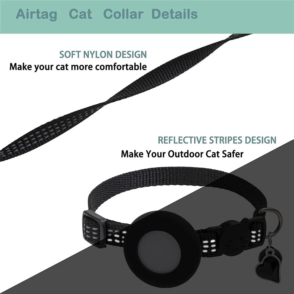 For AirTag Pet Collar GPS Tracker Silicone Protective Cover with Bell and Heart Shape Pendant - Black - 4