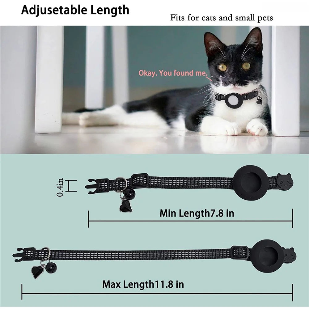 For AirTag Pet Collar GPS Tracker Silicone Protective Cover with Bell and Heart Shape Pendant - Black - 5