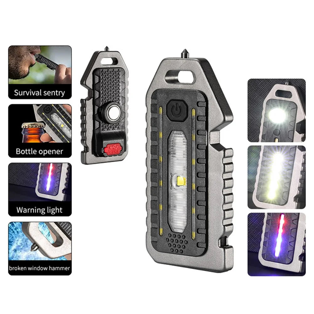 W5135 Mini COB Flashlight Rechargeable Light Whistle Emergency Survival Window Keychain Flashlight - 4