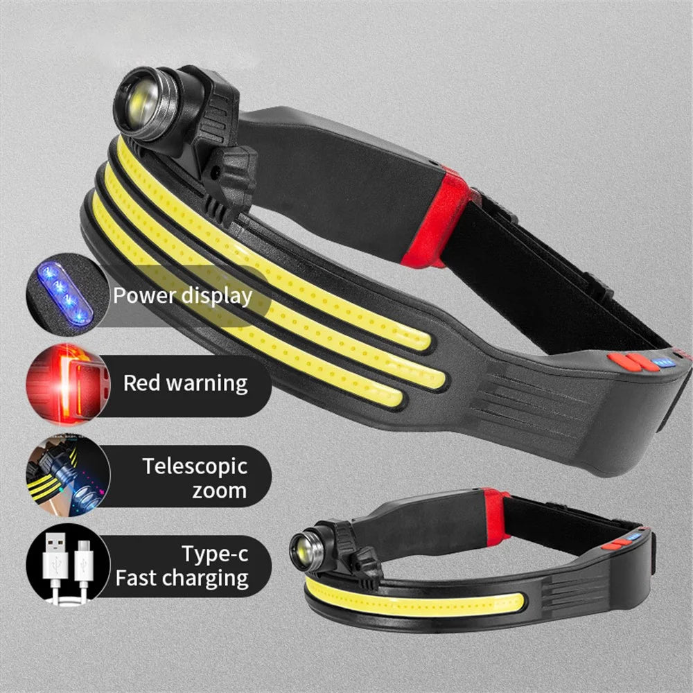 W694-3 COB Mini LED Head Light Adjustable Multi-Function Headlamp Outdoor Headband Flashlight with Red Warning - 6
