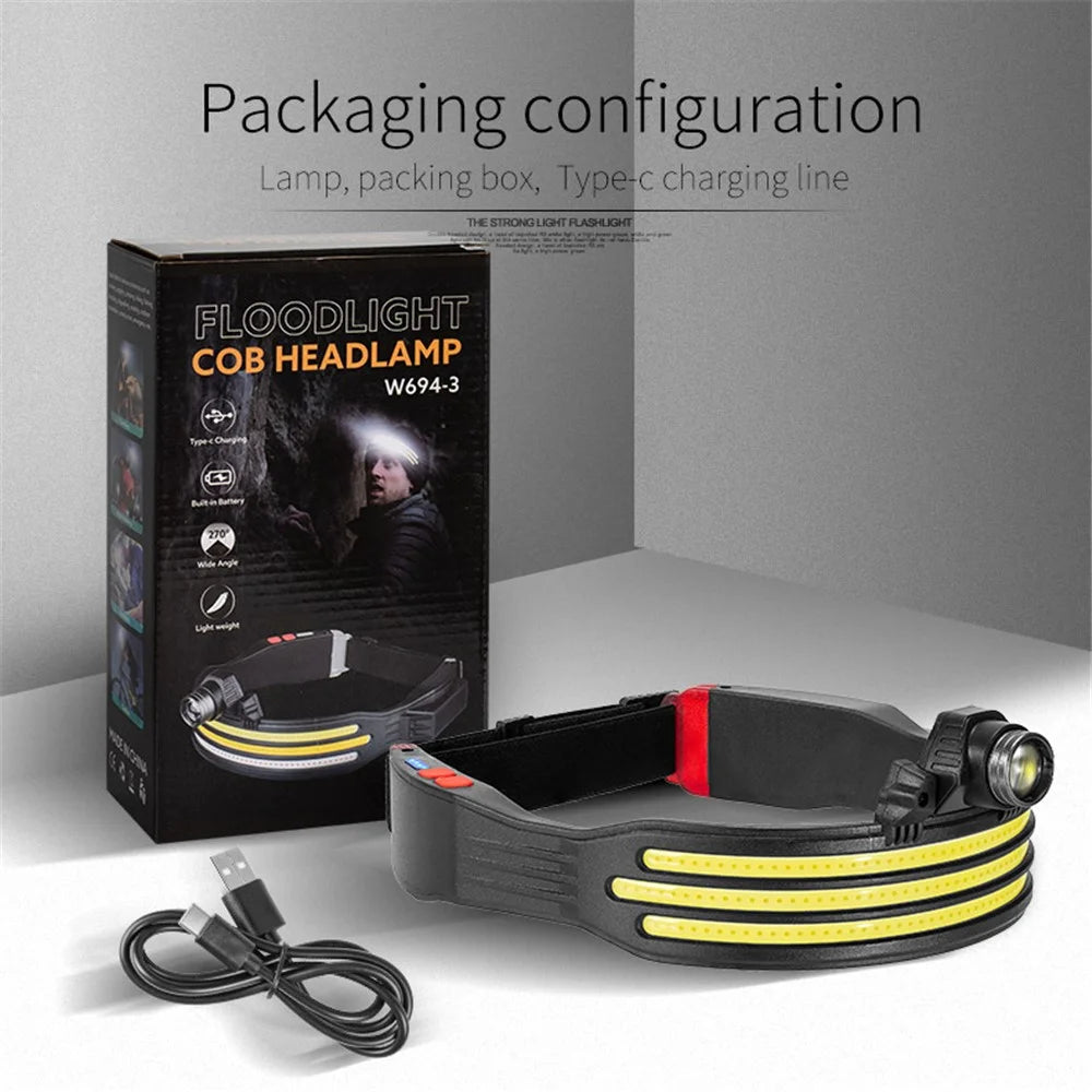 W694-3 COB Mini LED Head Light Adjustable Multi-Function Headlamp Outdoor Headband Flashlight with Red Warning - 7