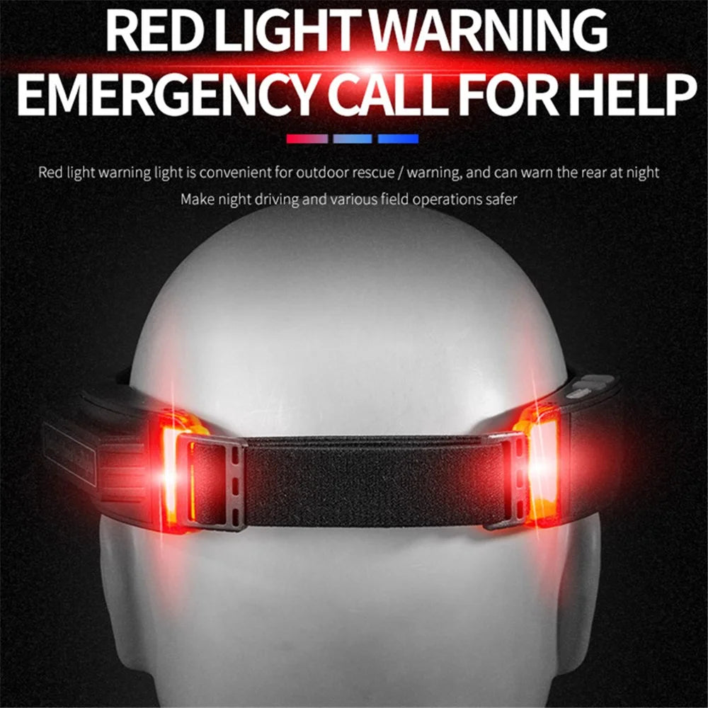 W695-3 Mini LED Headlight Multi-Function COB Headlamp with Red Warning Outdoor Headband Light - 2